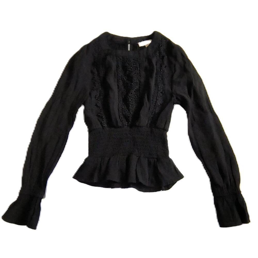 Chelsea & Violet Girls Lace Peplum Blouse Elastic Waist Causal Black Size S G001
